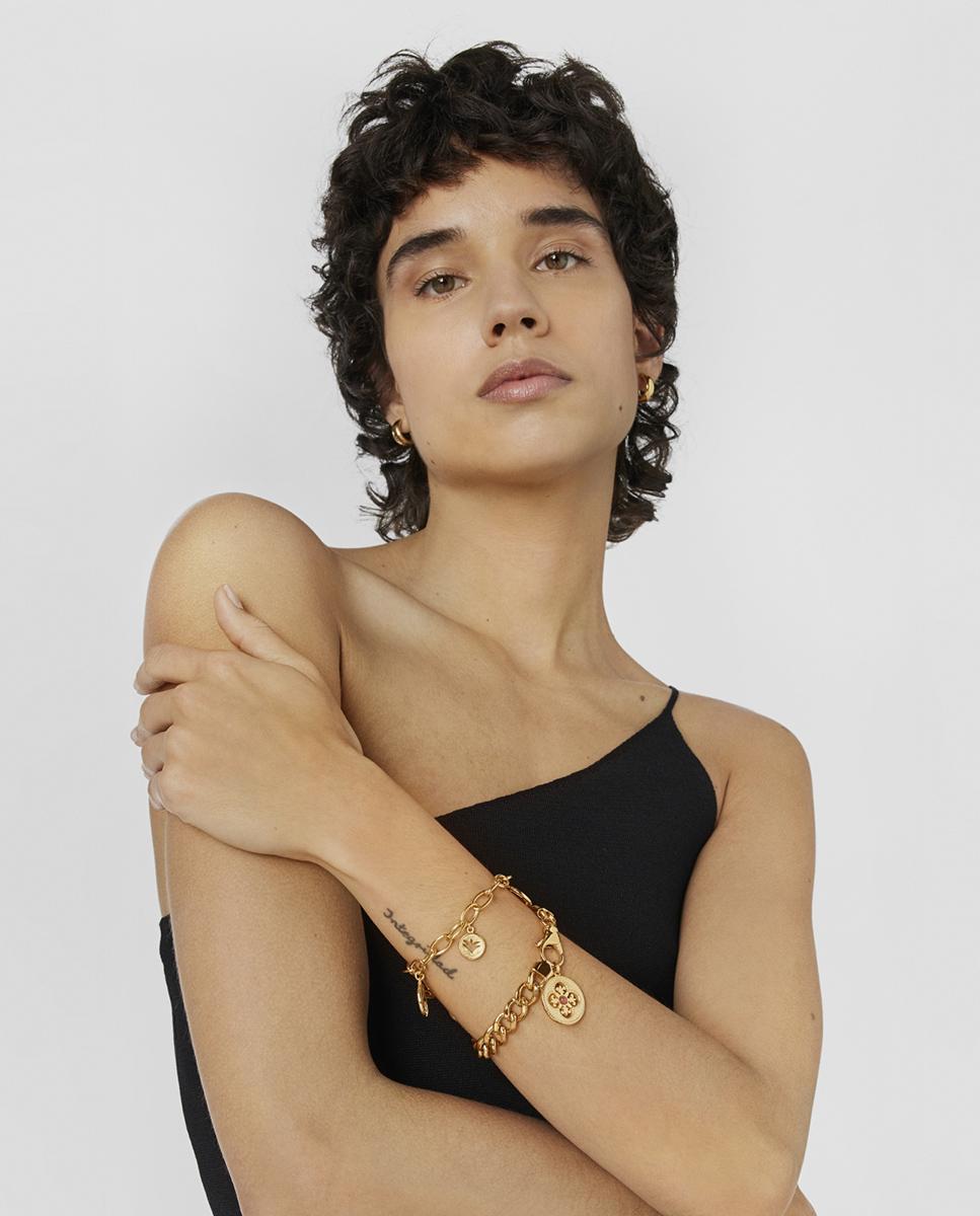 Pulseira de Corrente Tamara Falcó X Tous Medalhas e Pedras Preciosas Banhada em Ouro de 18 Kt Sobre Prata Dourado-3