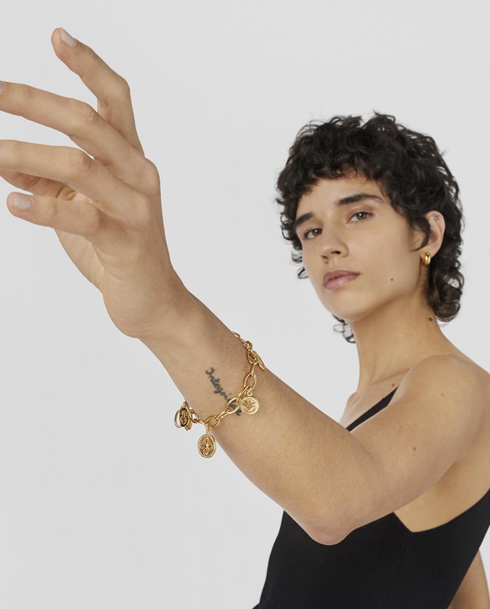 Pulseira de Corrente Tamara Falcó X Tous Medalhas e Pedras Preciosas Banhada em Ouro de 18 Kt Sobre Prata Dourado-4
