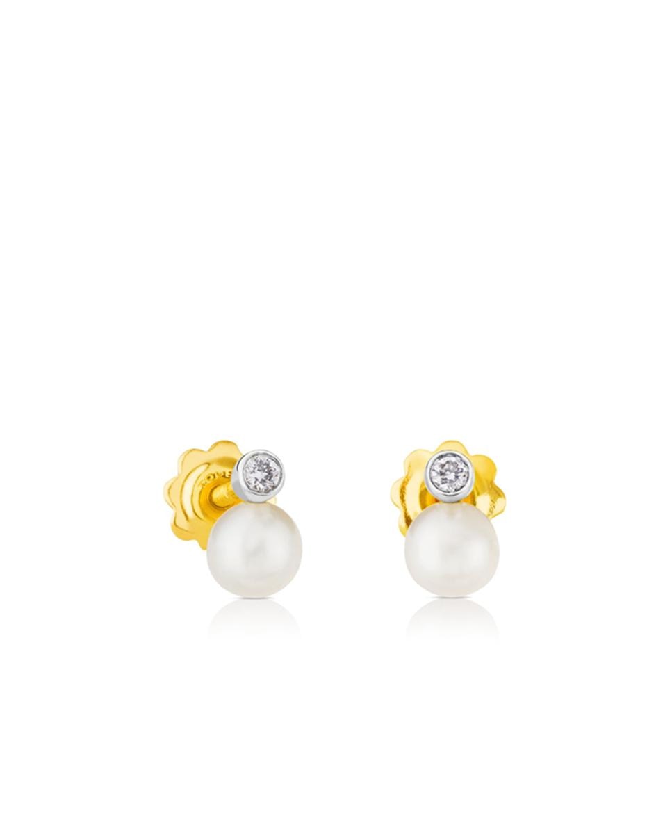 Brincos Tous Basics de Ouro Branco, Diamantes e Pérolas Multicolor-1