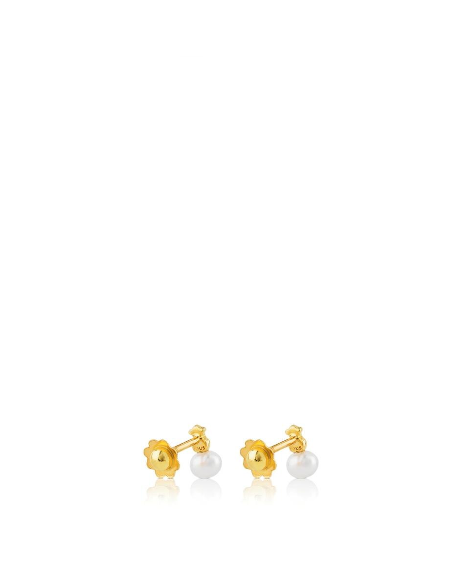 Brincos Puppies de Ouro com Urso e Pérola Branco-3