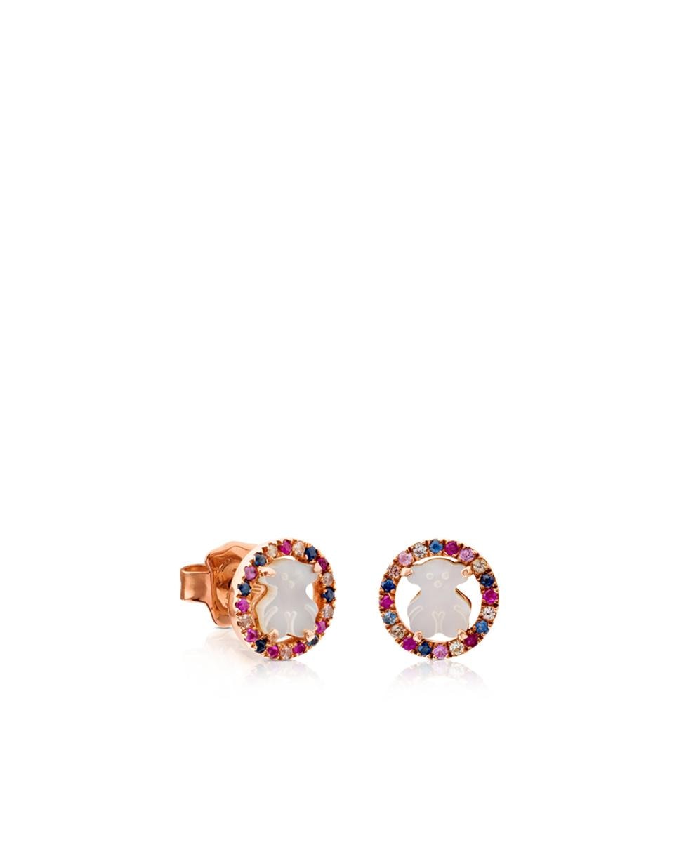 Brincos Camille Banhados em Ouro de 18 Kt Sobre Prata Rosa com Madrepérola e Safira Multicolor Multicolor-1