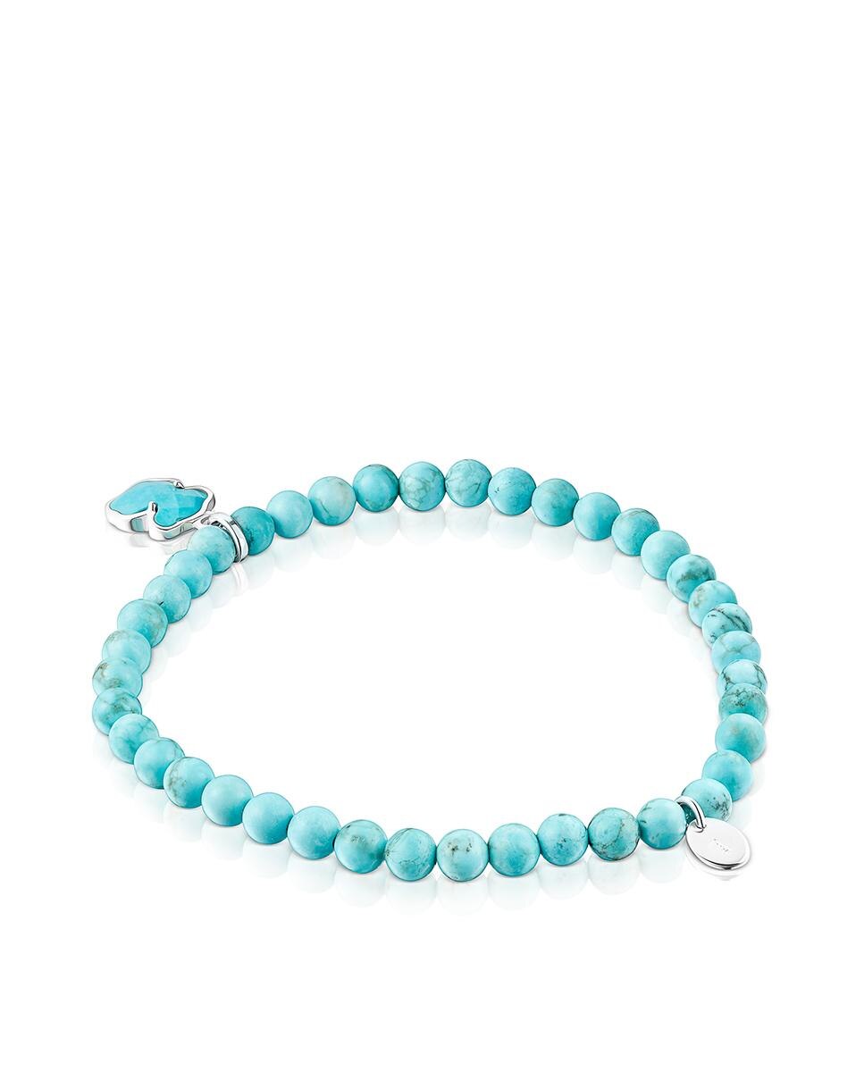 Pulseira de Corrente Icon Color de Prata e Magnesitas Azul-turquesa-3