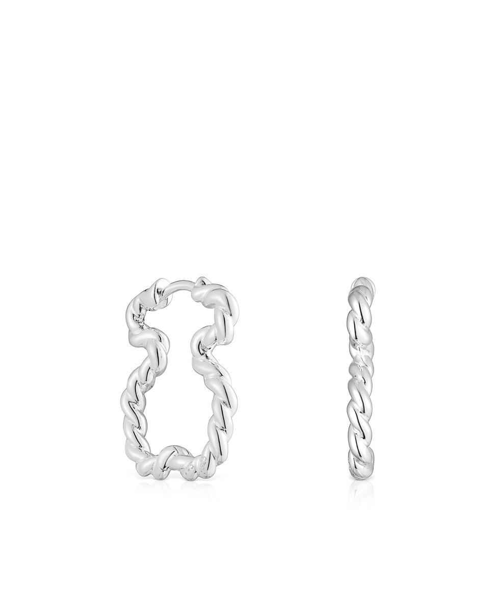 Brincos de Aro Twisted com Silhueta de Urso Prateado-1