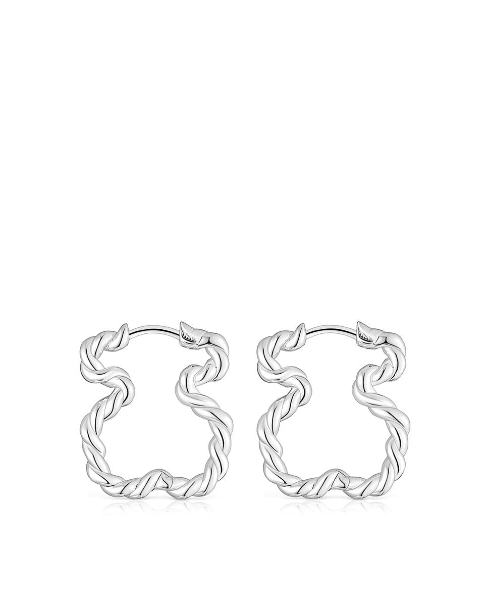 Brincos de Aro Twisted com Silhueta de Urso Prateado-2