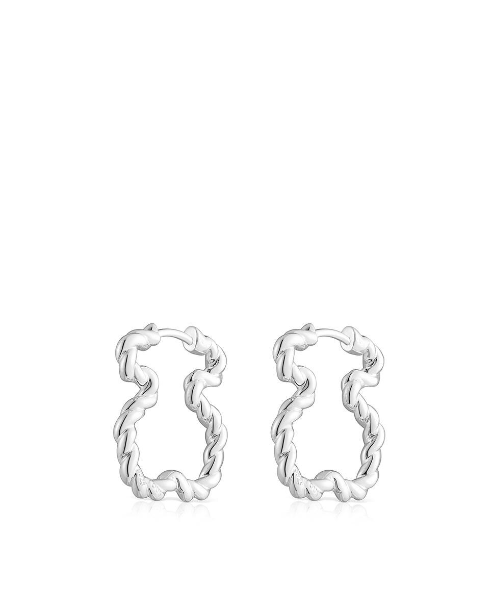 Brincos de Aro Twisted com Silhueta de Urso Prateado-3
