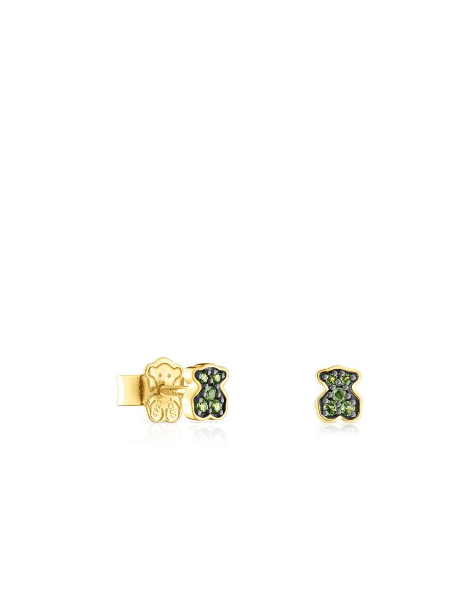 Brincos New Motif Banhados a Ouro de 18 Kt em Prata com Urso de Cromodiópsidos Verde-1