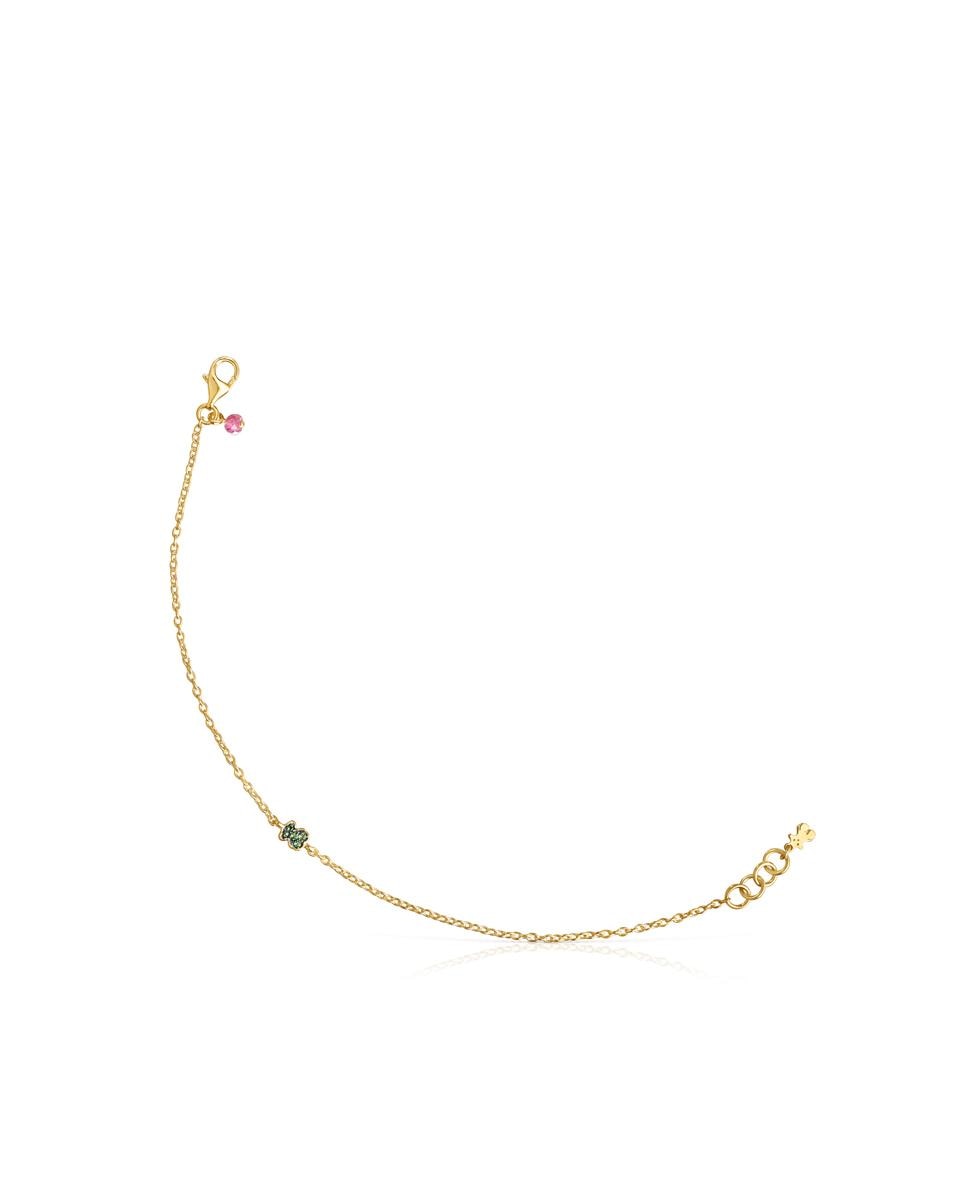 Pulseira de Corrente New Motif Banhada a Ouro de 18 Kt Sobre Prata com Urso de Cromodiópsidos Multicolor-1