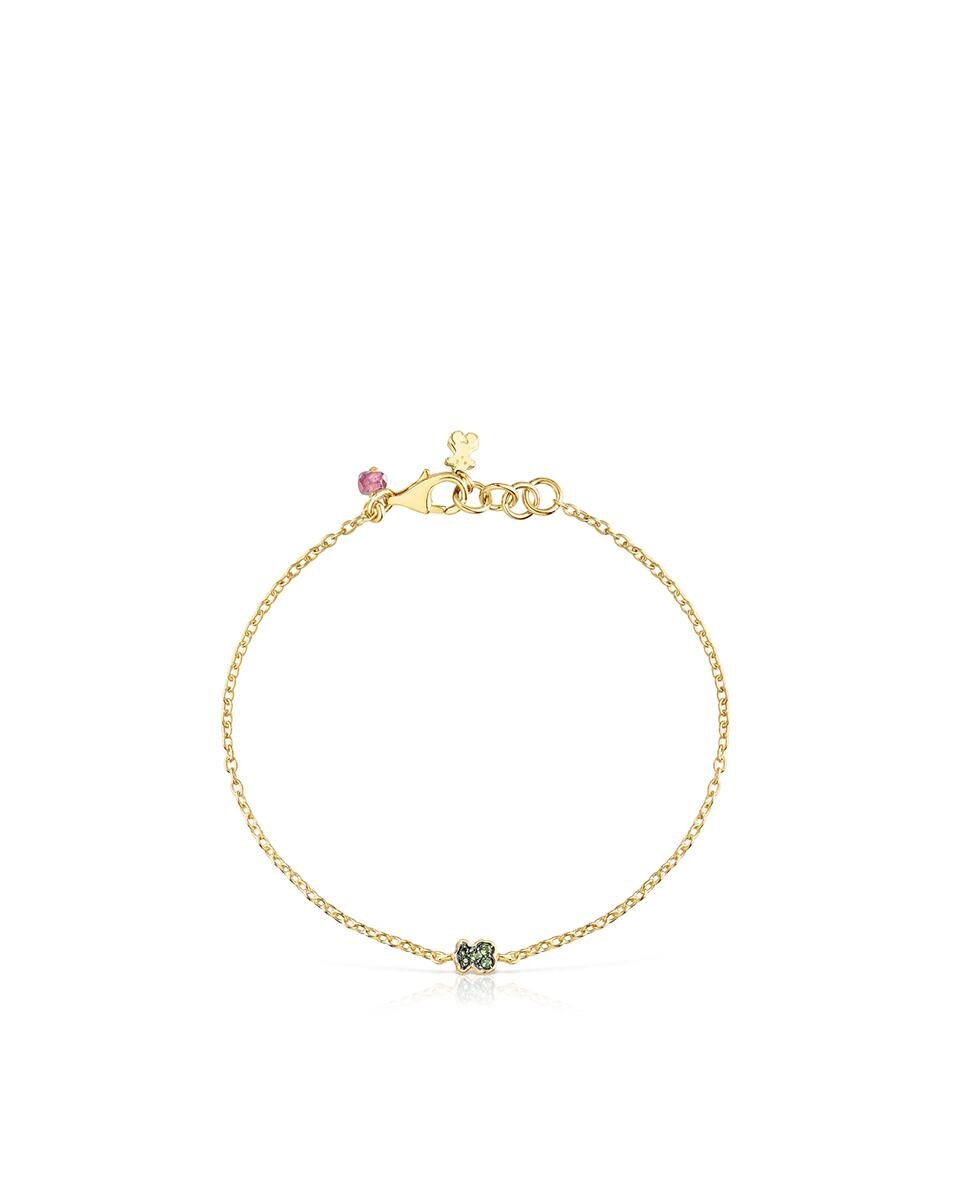 Pulseira de Corrente New Motif Banhada a Ouro de 18 Kt Sobre Prata com Urso de Cromodiópsidos Multicolor-2