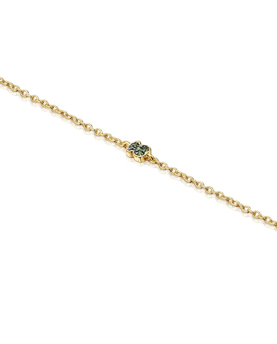 Pulseira New Motif Banhada a Ouro de 18 Kt em Prata com Urso de Cromodiópsidos Multicolor-3