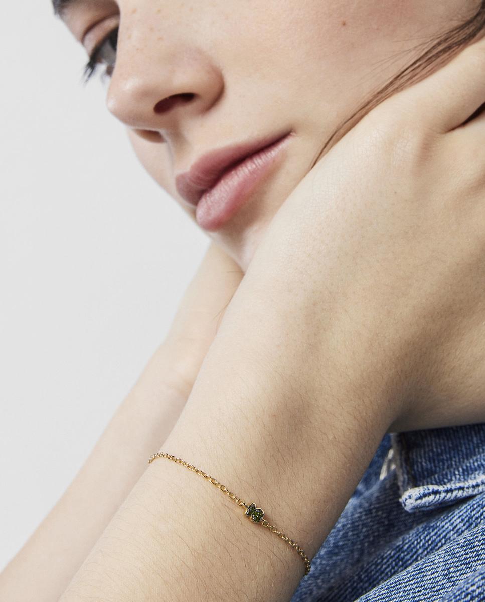 Pulseira de Corrente New Motif Banhada a Ouro de 18 Kt Sobre Prata com Urso de Cromodiópsidos Multicolor-4
