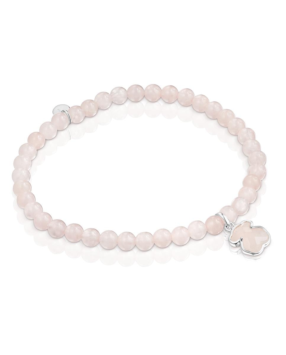 Pulseira de Corrente Icon Color de Prata e Quartzo Rosa-claro-1