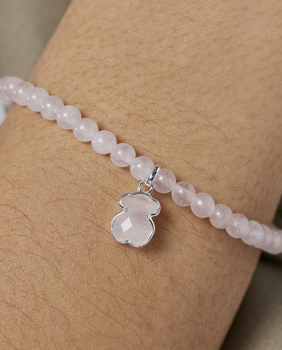 Pulseira de Corrente Icon Color de Prata e Quartzo Rosa-claro-5