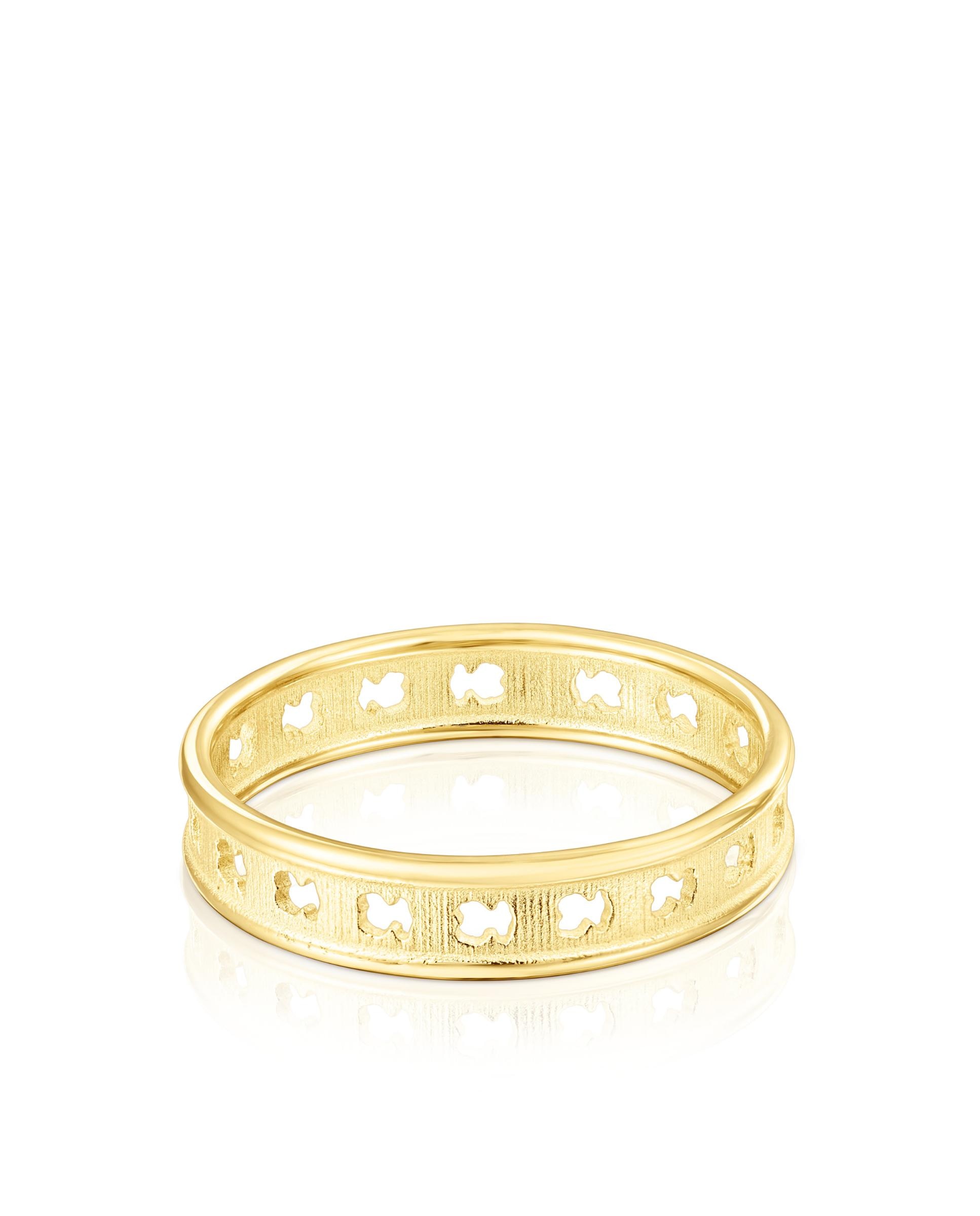 Anel Bear Row Banhado a Ouro de 18 Kt em Prata com Silhuetas de Urso Dourado-1