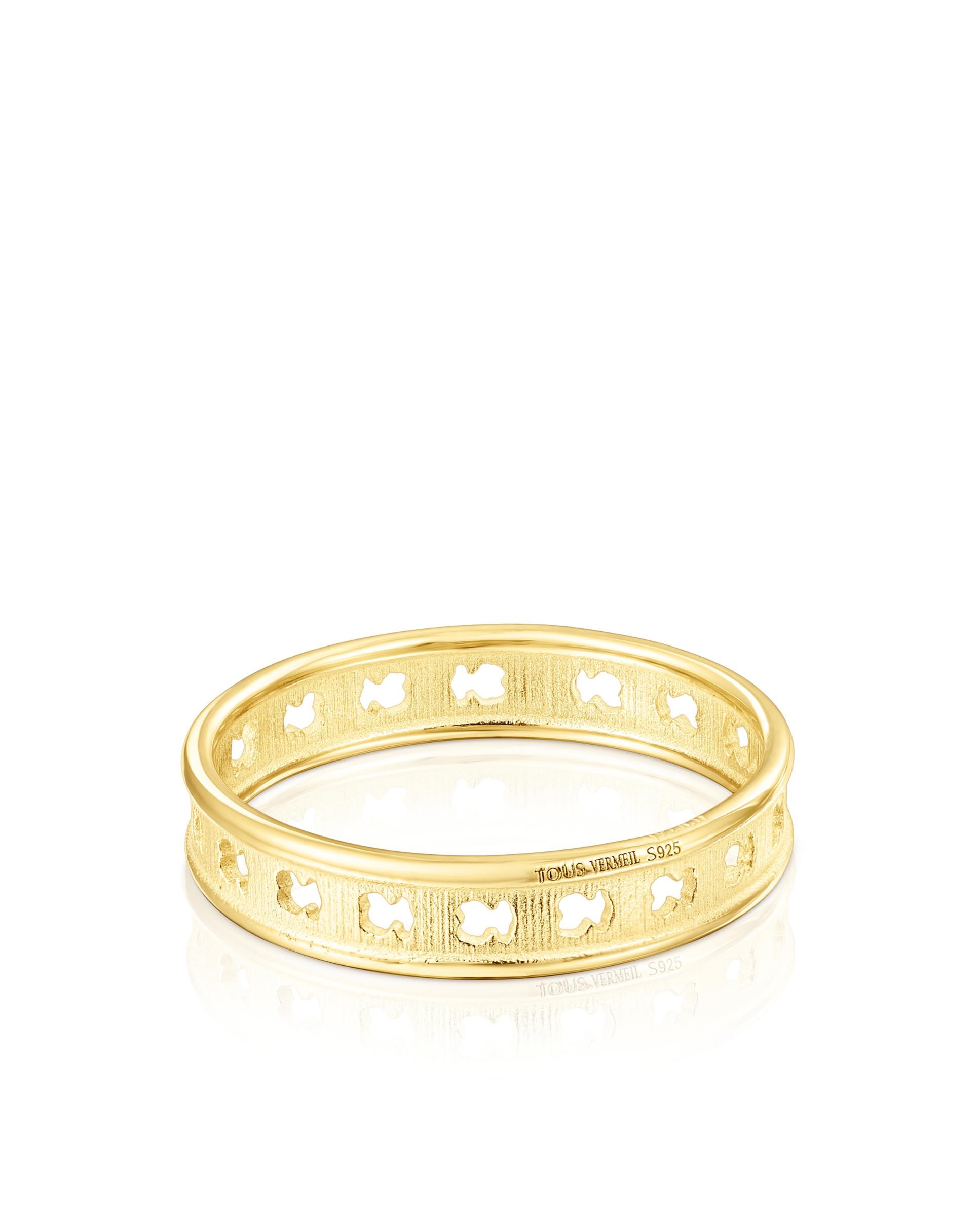 Anel Bear Row Banhado a Ouro de 18 Kt em Prata com Silhuetas de Urso Dourado-2
