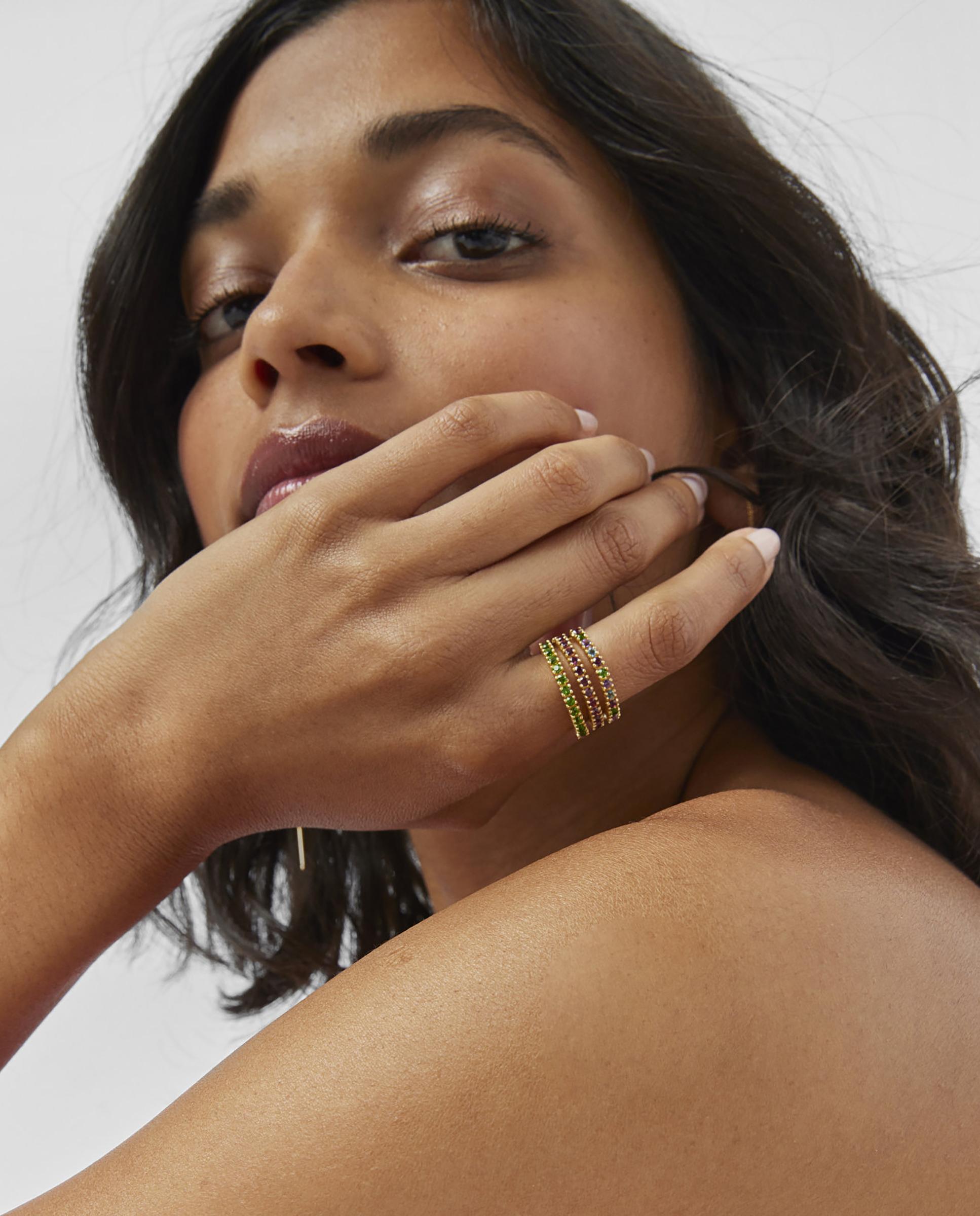 Anel Tous Straight Triplo Banhado a Ouro de 18 Kt Sobre Prata e Gemas Multicolor-4