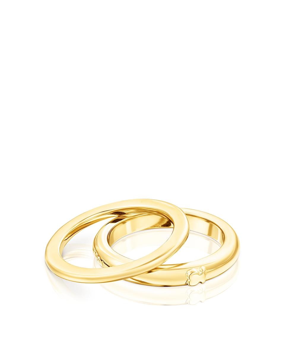 Dois Anéis Fellow Banhados em Ouro de 18 Kt Sobre Prata Dourado-1