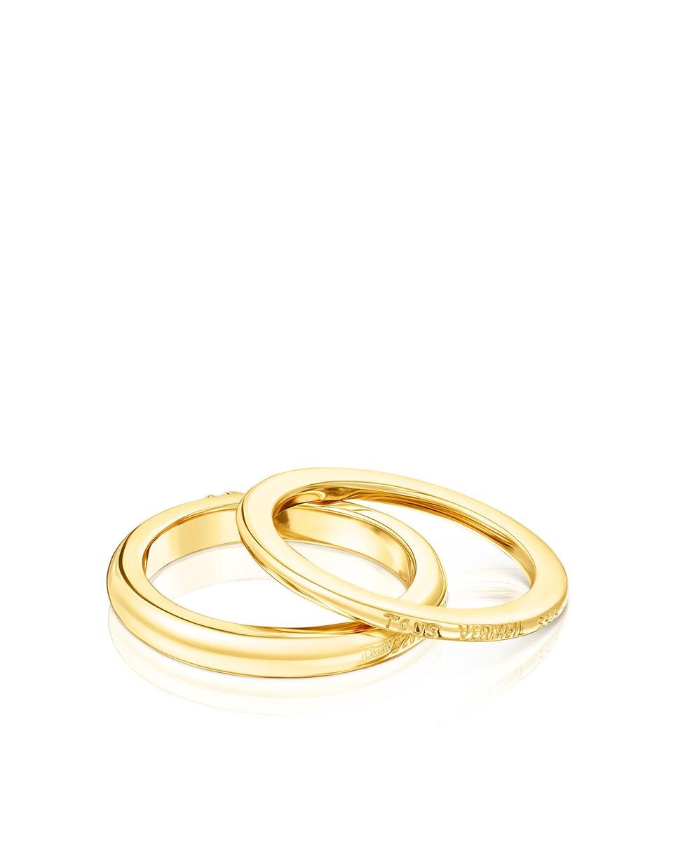Dois Anéis Fellow Banhados em Ouro de 18 Kt Sobre Prata Dourado-2