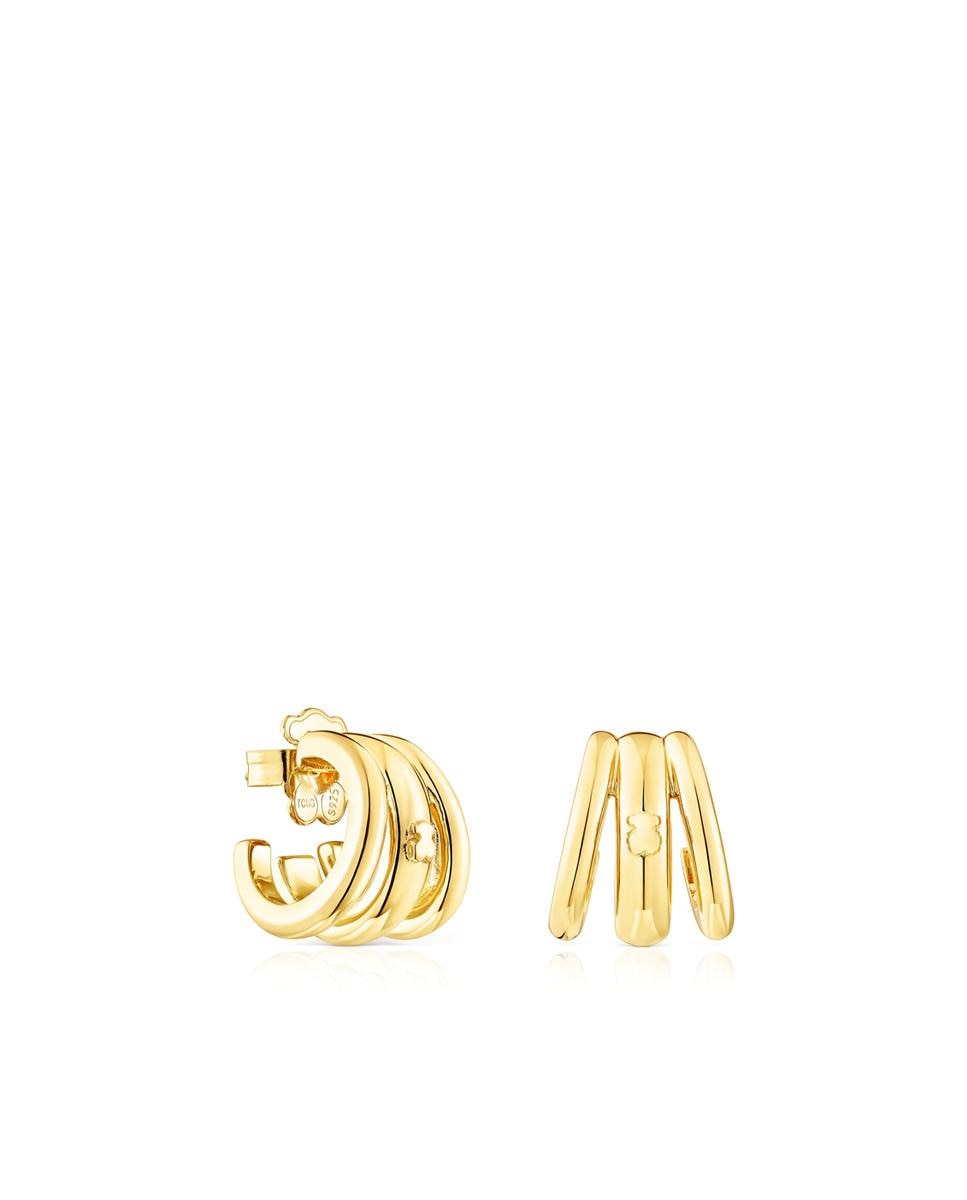 Brincos de Argola Fellow Tripla Argola Banhados em Ouro de 18 Kt Sobre Prata Dourado-1