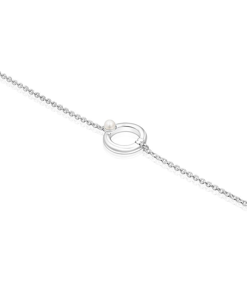 Pulseira de Corrente Fellow de Prata com Uma Pérola e Urso Branco-3