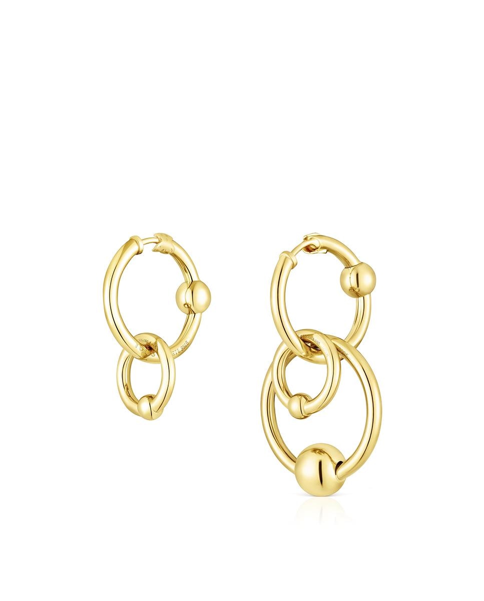 Brincos Plump Banhados a Ouro de 18 Kt em Prata Círculo Duplo Dourado-3
