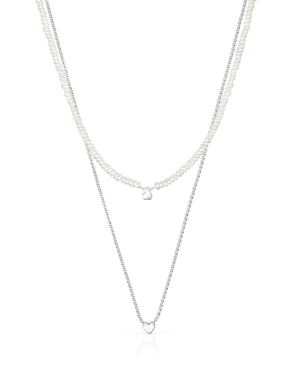 Set de Dois Colares Mini Icons de Prata com Pérolas Coração e Urso Branco-1