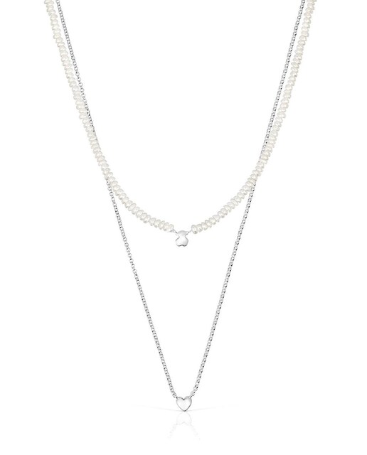 Imagem 0 de Set de Dois Colares Mini Icons de Prata com Pérolas Coração e Urso