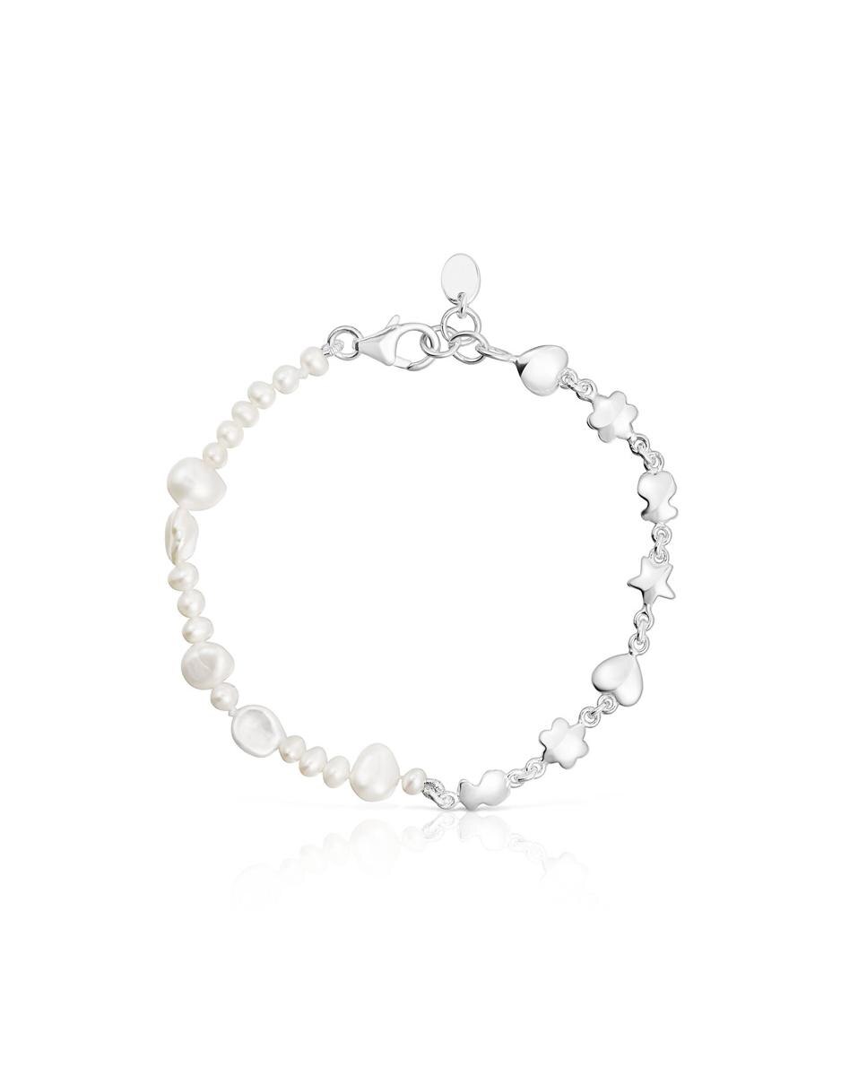 Pulseira de Corrente Mini Icons de Prata e Pérolas com Motivos Branco-2