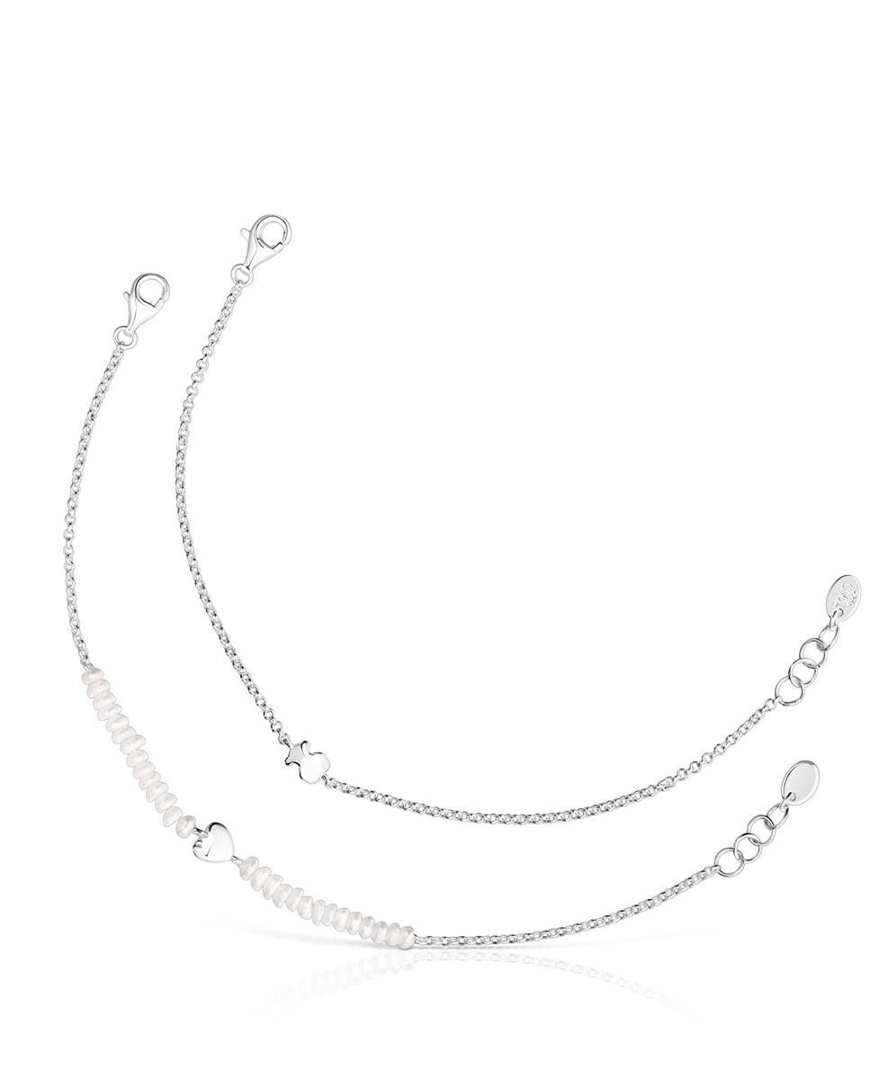 Pulseira de Corrente Mini Icons de Prata e Pérolas com Coração e Urso Branco-1