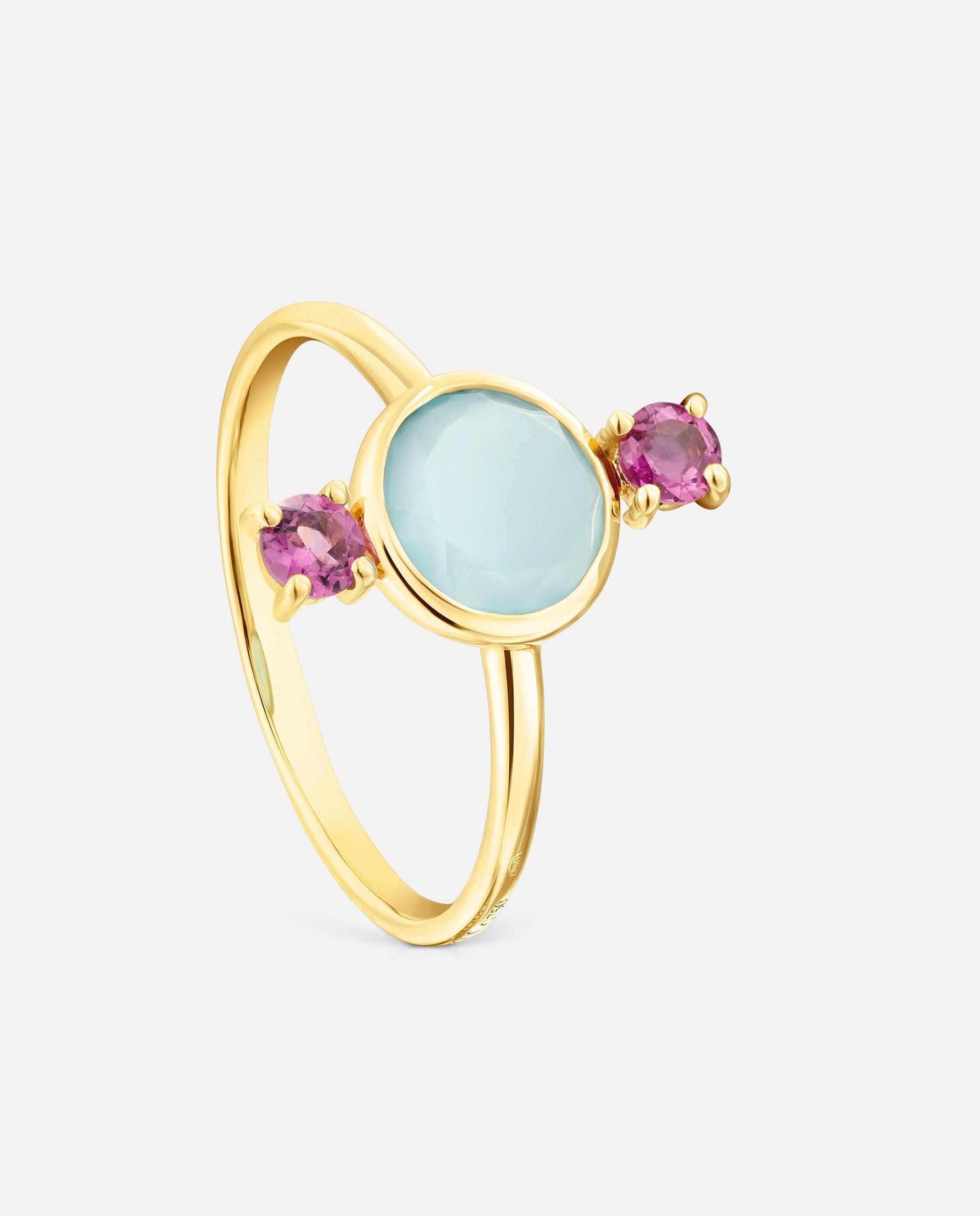 Imagem 0 de Anel de Ouro Virtual Garden com Calcedónia e Rodolita