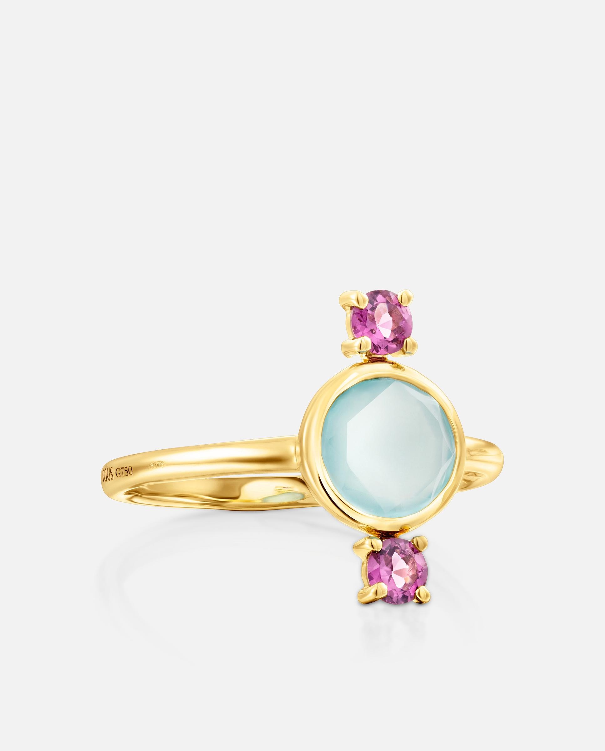 Anel de Ouro Virtual Garden com Calcedônia e Rodolita Multicolor-2