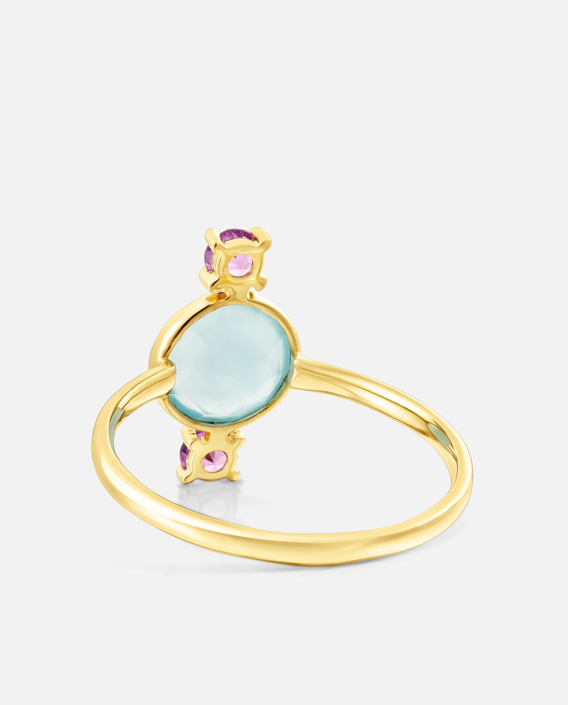 Anel de Ouro Virtual Garden com Calcedônia e Rodolita Multicolor-3