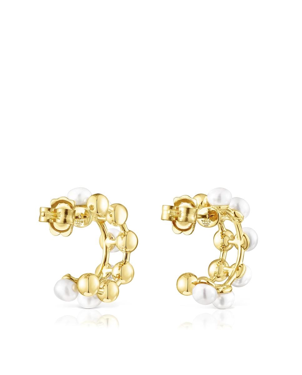 Brincos de Aro Gloss Duplos Banhados a Ouro de 18 Kt Sobre Prata e Pérolas Gloss Branco-2