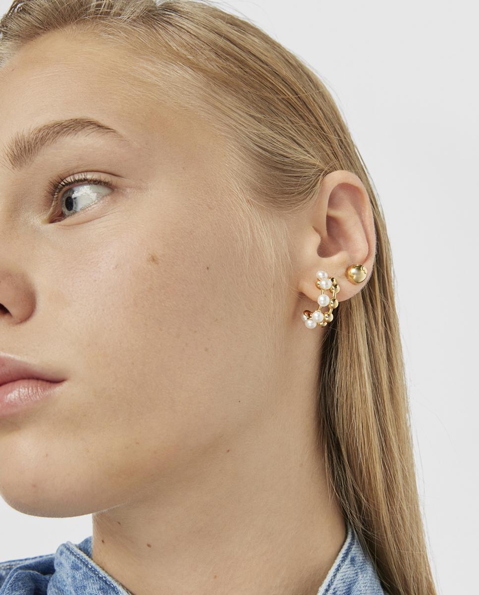 Brincos de Aro Gloss Duplos Banhados a Ouro de 18 Kt Sobre Prata e Pérolas Gloss Branco-3