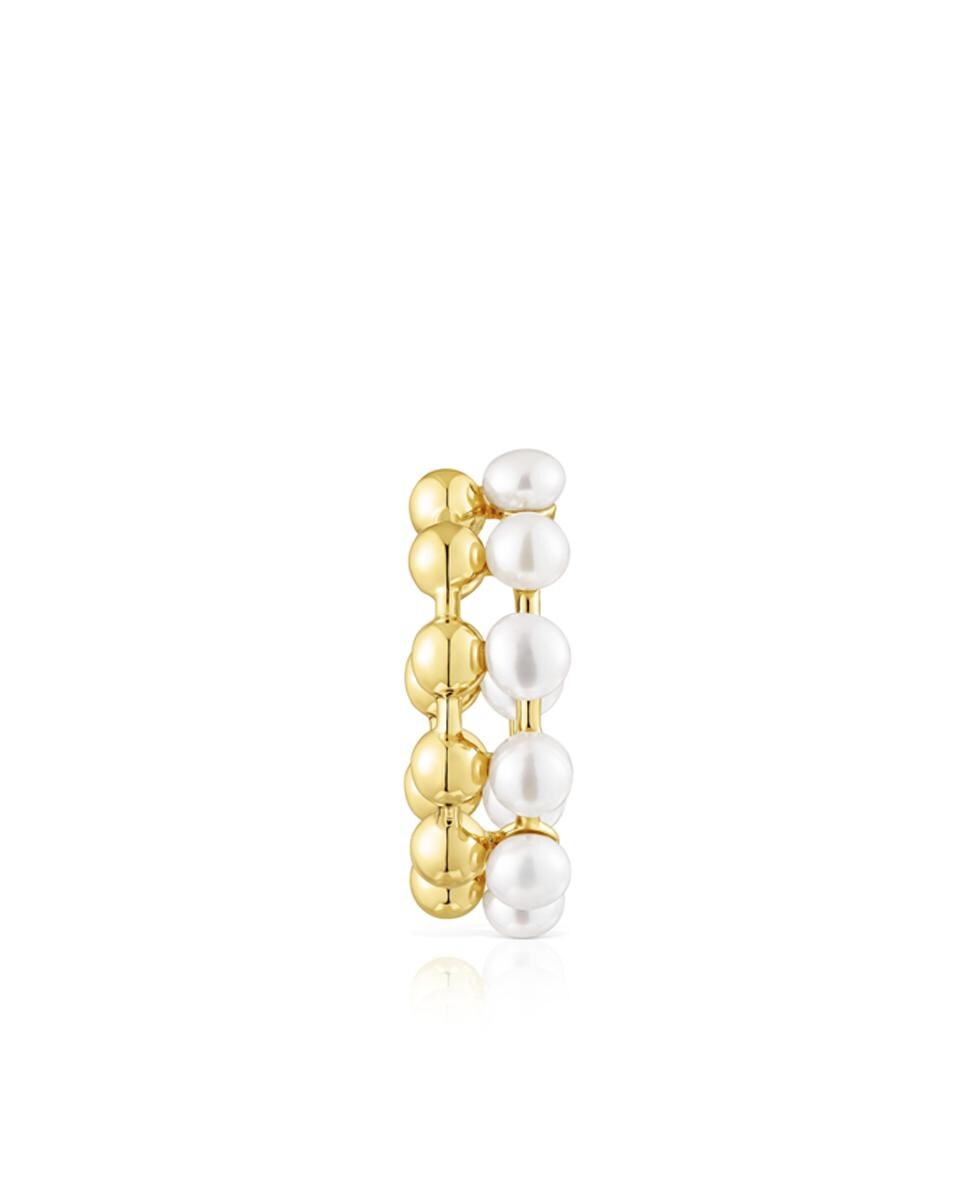 Ear Cuff Gloss Duplo em Prata Vermeil e Pérolas Cultivadas Branco-1