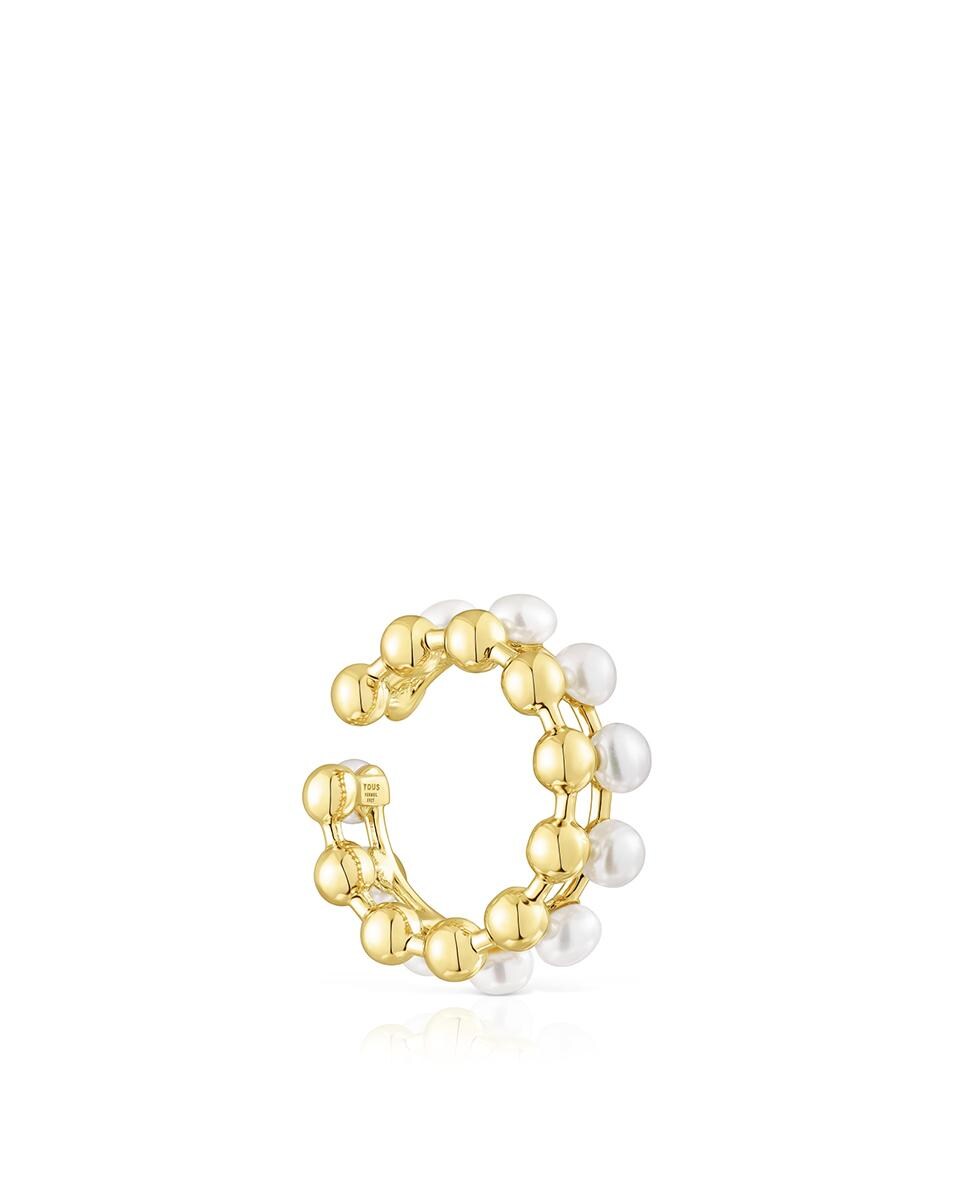 Ear Cuff Gloss Duplo em Prata Vermeil e Pérolas Cultivadas Branco-2