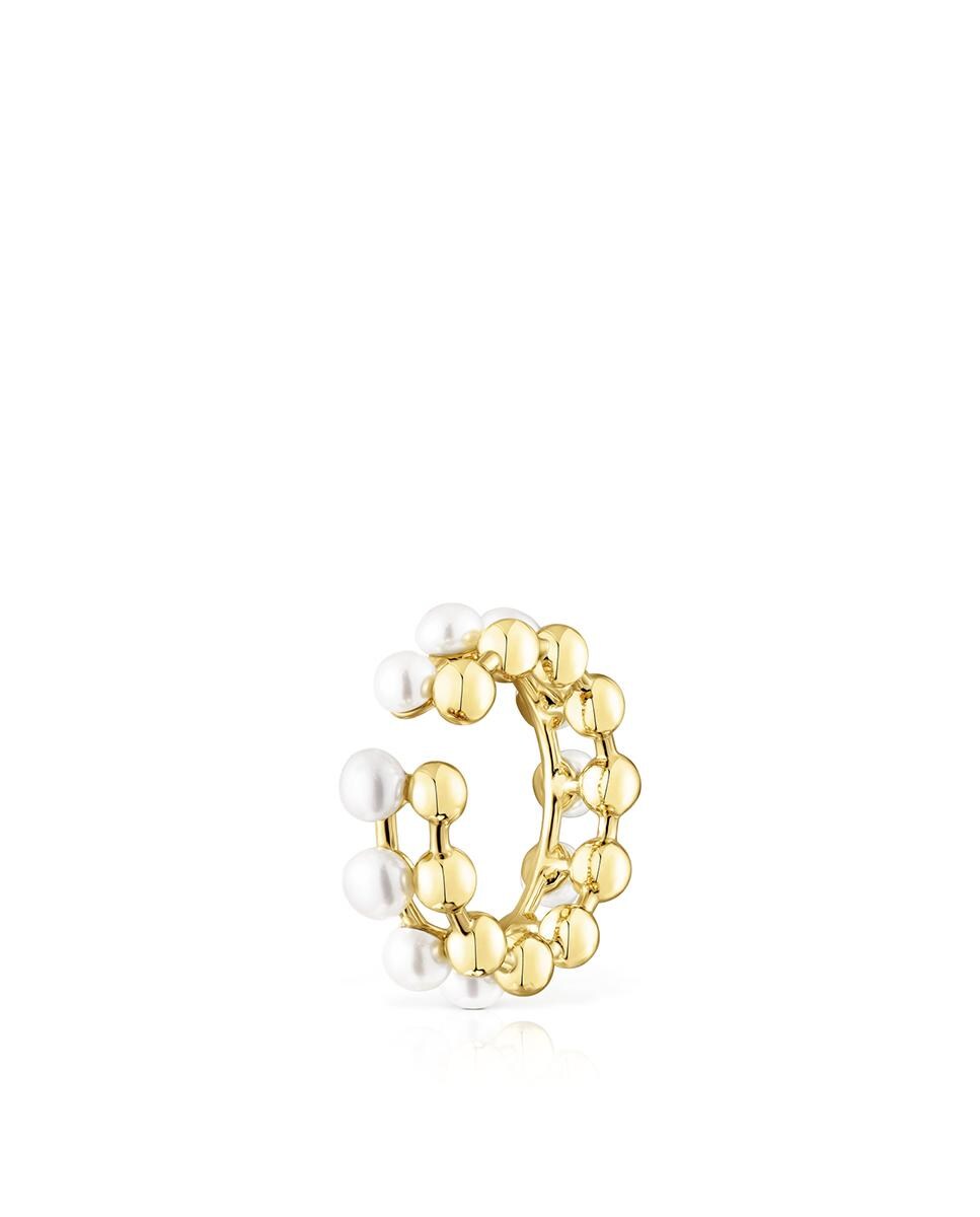 Ear Cuff Gloss Duplo em Prata Vermeil e Pérolas Cultivadas Branco-4