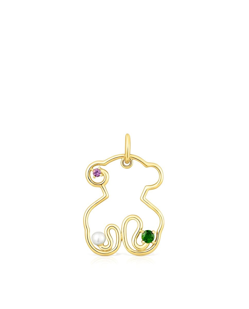 Pingente Tsuri de Urso em Ouro, Pedras e Pérola Cultivada Multicolor-1
