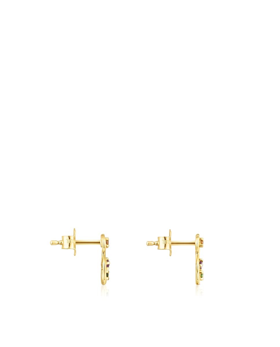 Brincos Tsuri de Urso em Ouro com Pedras Multicolor-2
