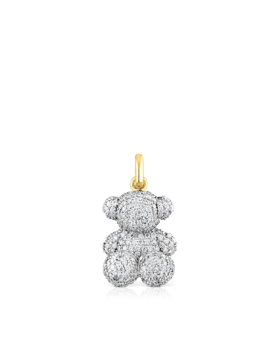 Pendente Bold Bear de Urso de Diamantes e Ouro Branco-1