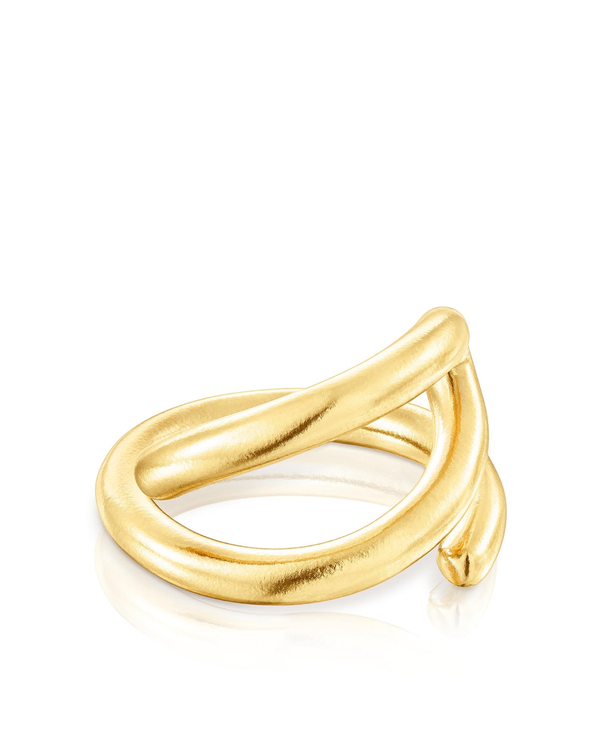 Anel Bent Aberto Banhado a Ouro de 18 Kt em Prateado Dourado-1