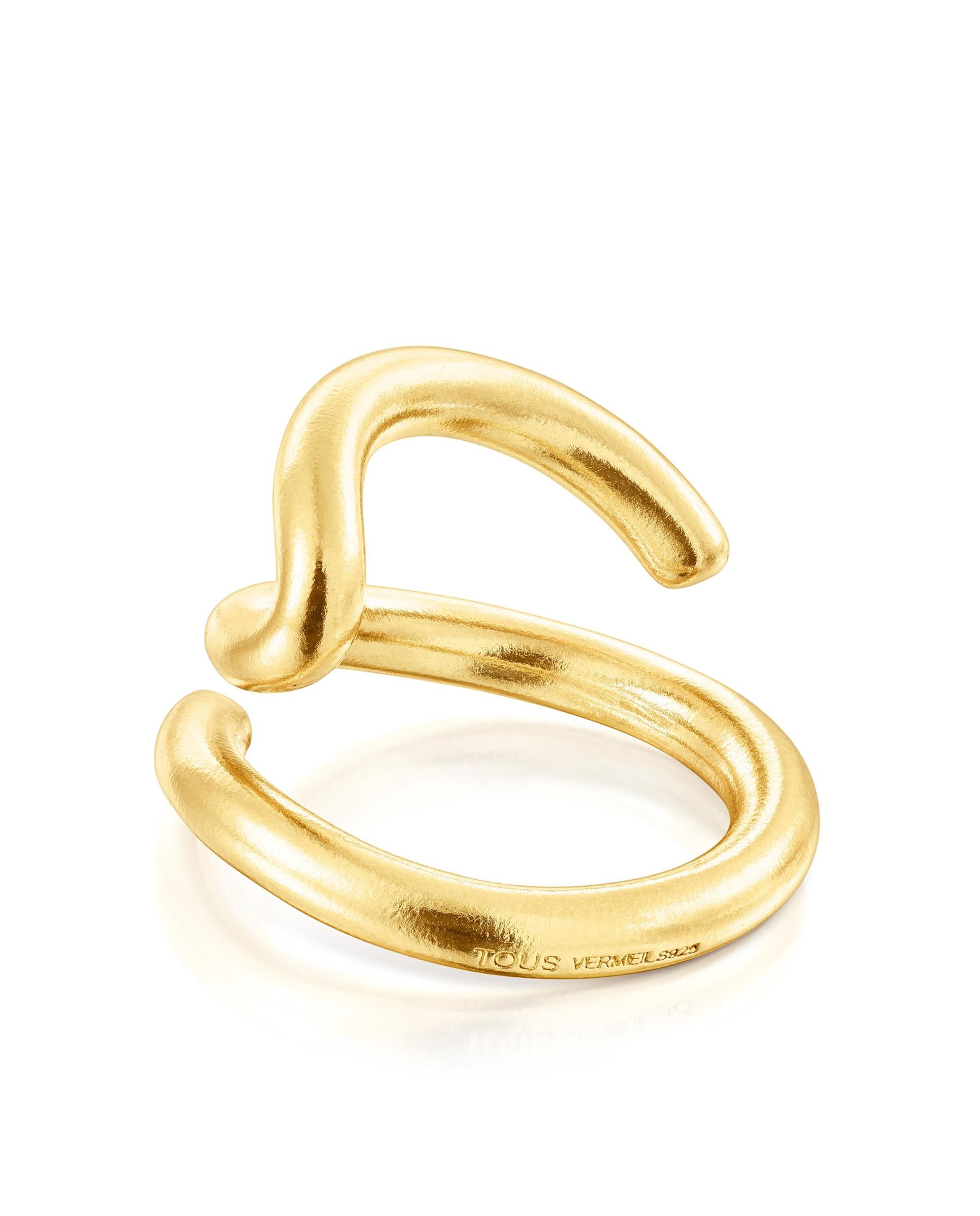 Anel Bent Aberto Banhado a Ouro de 18 Kt em Prateado Dourado-2