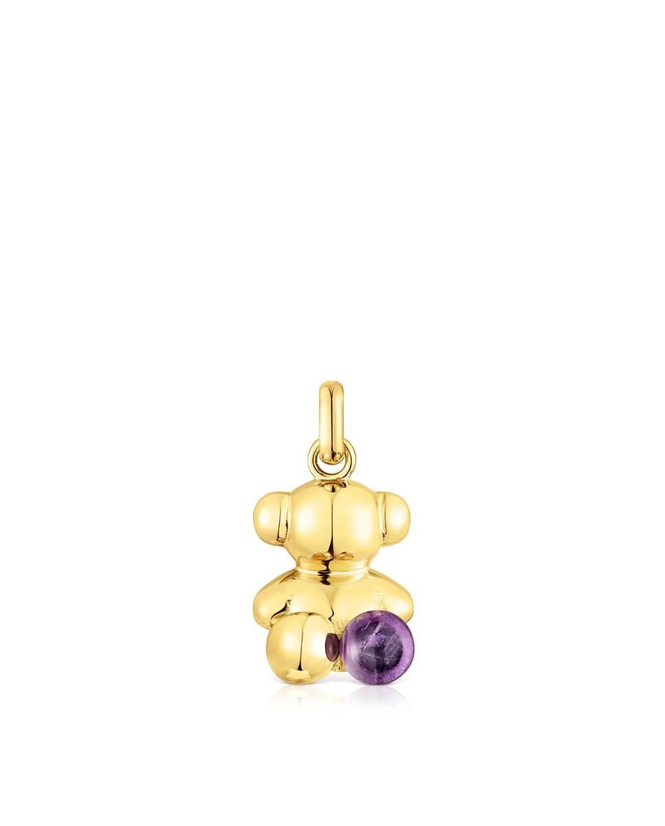 Pendente Bold Bear de Urso Banhado em Ouro de 18 Kt Sobre Prata e Ametista Roxo-1