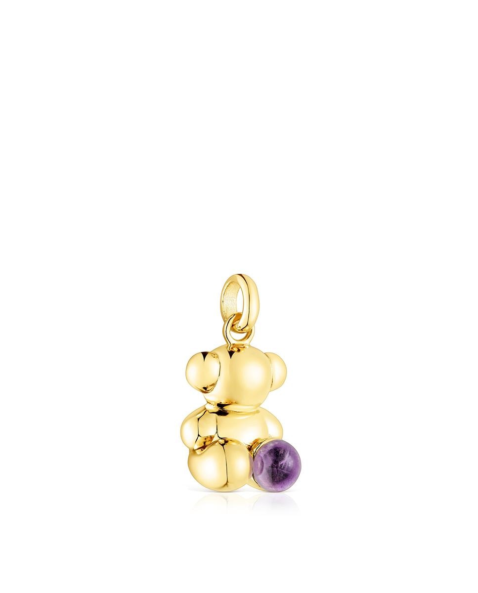 Pendente Bold Bear de Urso Banhado em Ouro de 18 Kt Sobre Prata e Ametista Roxo-2