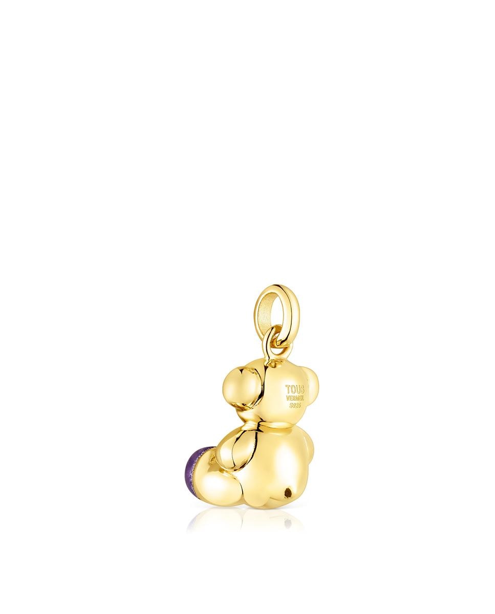 Pendente Bold Bear de Urso Banhado em Ouro de 18 Kt Sobre Prata e Ametista Roxo-3