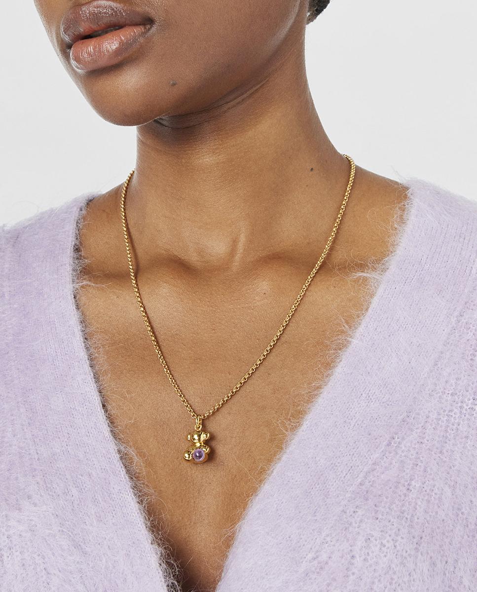 Pendente Bold Bear de Urso Banhado em Ouro de 18 Kt Sobre Prata e Ametista Roxo-5
