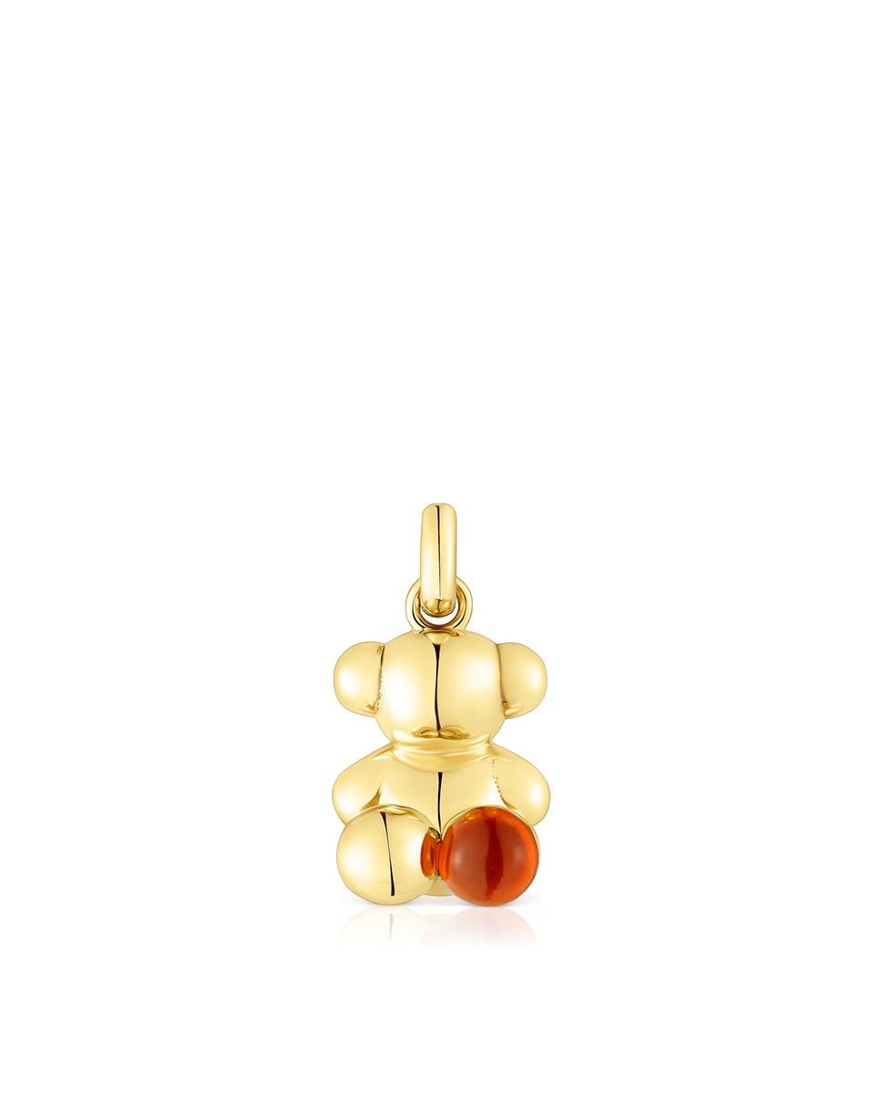 Pendente Bold Bear de Urso Banhado em Ouro de 18 Kt Sobre Prata e Cornalina Laranja-1