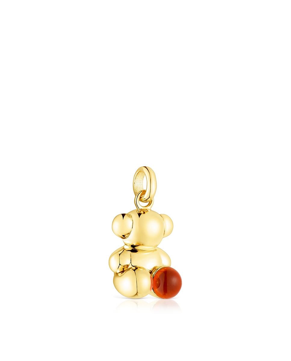Pendente Bold Bear de Urso Banhado em Ouro de 18 Kt Sobre Prata e Cornalina Laranja-2