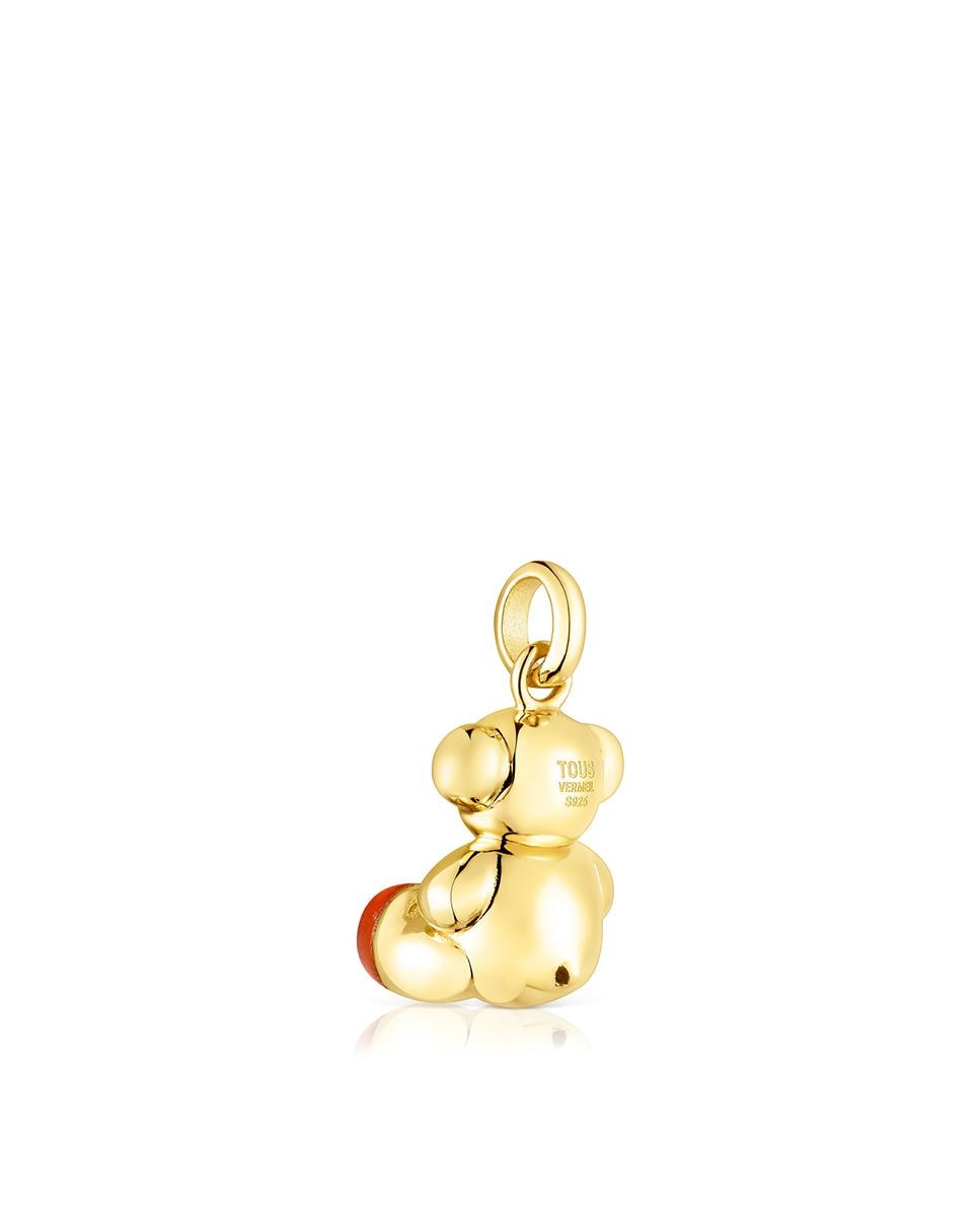 Pendente Bold Bear de Urso Banhado em Ouro de 18 Kt Sobre Prata e Cornalina Laranja-3