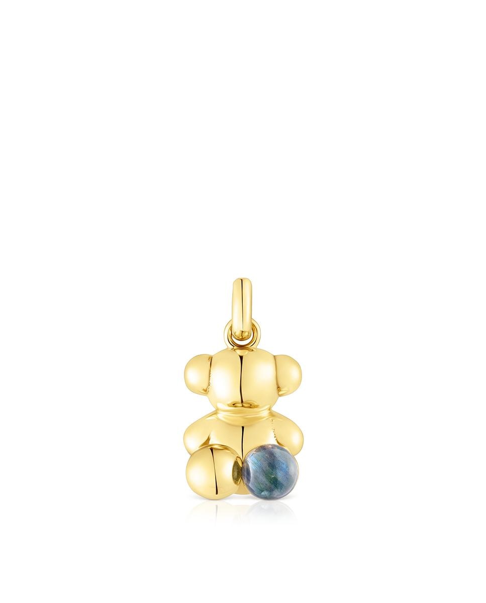 Pendente de Urso Bold Bear Banhado em Ouro de 18 Kt Sobre Prata e Labradorita Azul-1