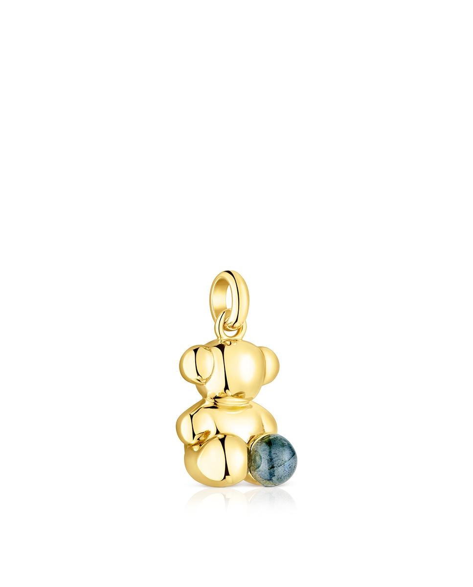 Pendente de Urso Bold Bear Banhado em Ouro de 18 Kt Sobre Prata e Labradorita Azul-2